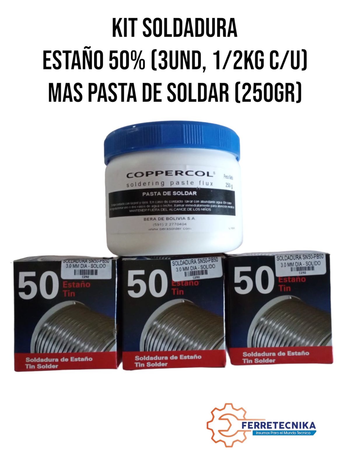 Kit Soldadura Estaño 50% y Pasta para Soldar - Ferretecnika